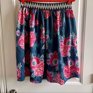 Flying Tomato Blue Floral Midi Skater Skirt; SZ L; BNWT
